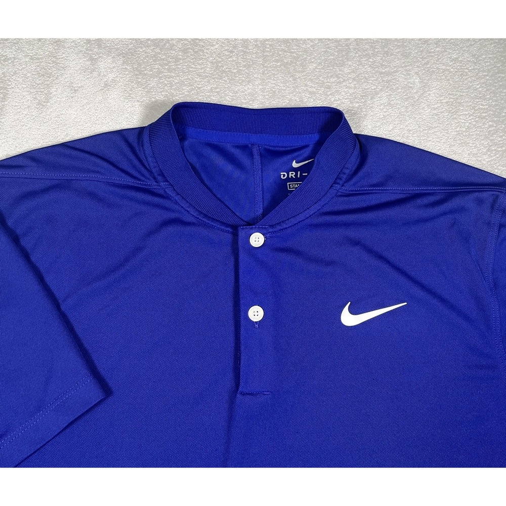 Nike Polo Shirt Men Small Blue Blade/Band Collar Dri-Fit Performance‎ Stretch